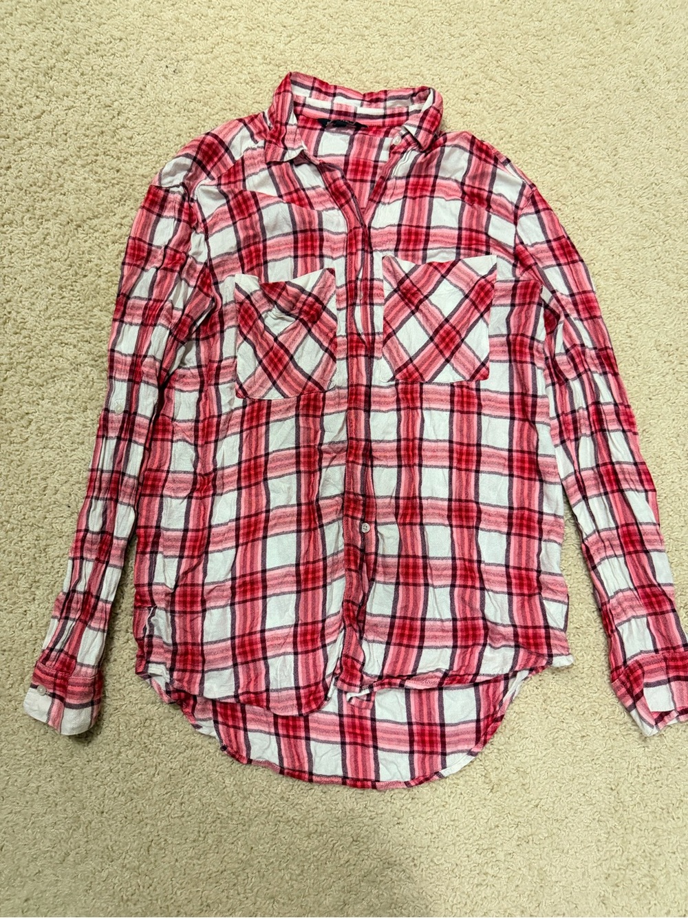 Express Red and White Plaid Button-Down Shirt